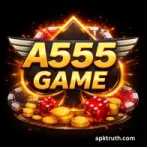 A555 Game logo in bold golden text on a sleek black background with glowing effects