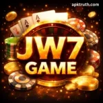JW7 Game logo in gold text with black casino theme background