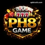 PH8 Game casino-themed logo with slot machine, dice, poker cards, and gold chips on a black background.